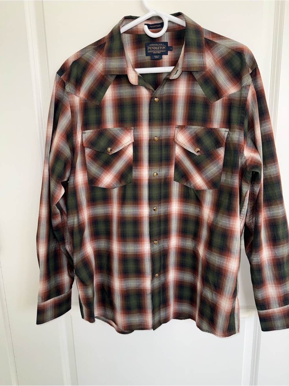 Pendleton Men's Olive and Rust Plaid Western Button-Down Shirt